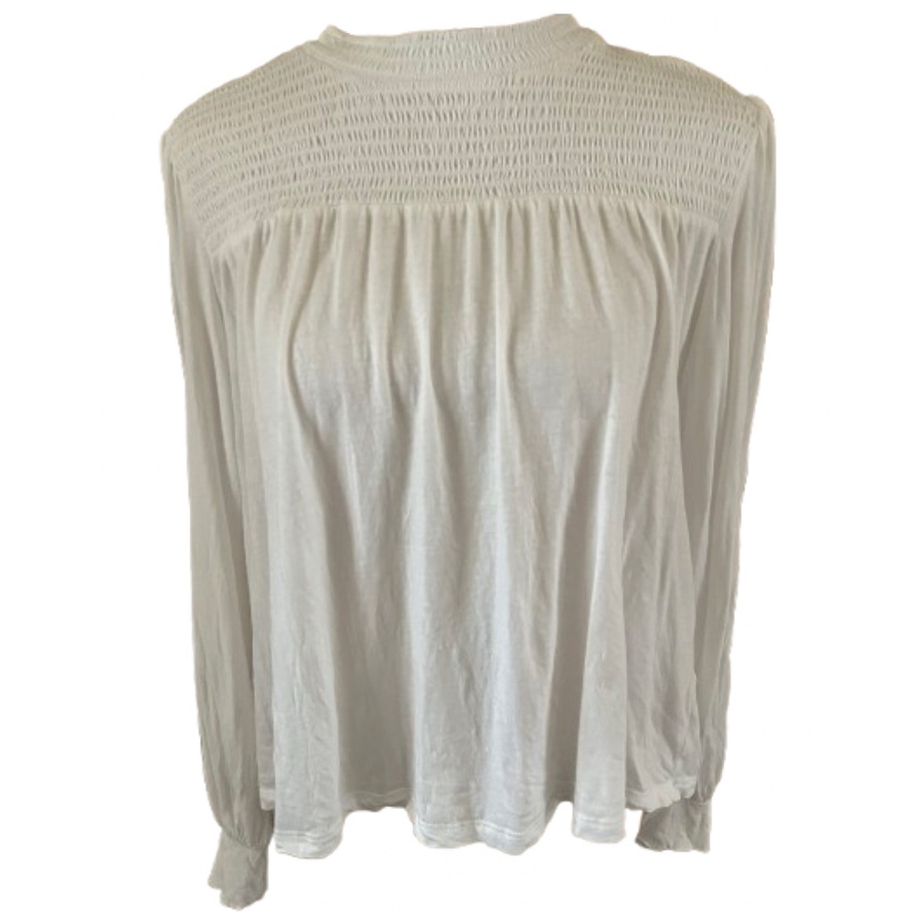 Treasure & Bond White Smocked Mock Neck Blouse Size M Neutral Peasant Cottage